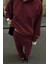 Bordo Kapüşonlu Basic Kadın Eşofman Takımı MG2533 2