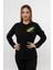 Kadın Siyah Uzun Kollu Çiçek Baskı Tshırt 3