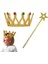 Çocuk Boy Kraliçe Prenses Tacı ve Yıldız Peri Asası Altın Renk 1