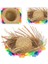 Naturel Renk Püsküllü Örme Hasır Hawaii Luau Aloha Şapka 13X36 cm 1
