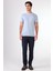Buz Mavisi O Yaka Düz Renk Kısa Kollu Slim Fit Triko Tshirt 1