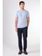 Buz Mavisi O Yaka Düz Renk Kısa Kollu Slim Fit Triko Tshirt 2