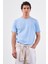 Açık Mavi Bisiklet Yaka Pamuklu Düz Renk Slim Fit Erkek T-Shirt 1