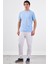 Açık Mavi Bisiklet Yaka Pamuklu Düz Renk Slim Fit Erkek T-Shirt 5