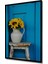 Çerçeve Görünümlü Turkuaz Kapı Önünde Ayçiçekleri Yağlı Boya Görünümlü Ahşap Ofis Kare Tablo 2