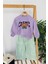 Future Artist Baskılı Sweatshirt ve Yeşil Çizgili Kız Çocuk pantolon takım - Lila 1