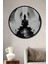 Çerçeve Görünümlü Zen Budası Geometrik Desenli Siyah Beyaz Dekoratif Ahşap Ofis Yuvarlak Tablo 1