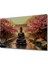 Sakura Çiçekleri ve Buda Meditasyon Yağlı Boya Görünümlü Dekoratif Ahşap Ev/işyeri/ofis Kare Tablo 2