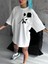 Unisex Bisiklet Yaka Baskılı Oversize T-Shirt - Beyaz 4