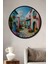 Çerçeve Görünümlü Rüya Gibi Pastel Renkli Sokak Yağlı Boya Görünümlü Ahşap Ofis Yuvarlak Tablo 1
