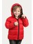 Kız Çocuk Kırmızı Kapüşonlu Su ve Rüzgar Geçirmez Fleece İçlikli Şişme Mont 6
