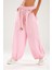 Tasarım Keten Pembe Baggy Pantolon 2