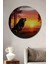 Gün Batımı Uluyan Kurt Yağlı Boya Görünümlü Dekoratif Ahşap Ev/işyeri/ofis Yuvarlak Tablo 1