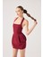 Boyundan Askılı Cepli Mini Yerry Elbise Bordo 2