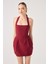 Boyundan Askılı Cepli Mini Yerry Elbise Bordo 4