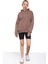 Kahve Kanguru Cepli Basic Şardonlu Kız Çocuk Kapüşonlu Sweatshirt 21208 1