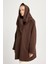 Kadın Kahve Oversize Seyyar Yakalı Astarlı Tasarım Trençkot 30009 2