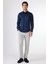 Lacivert Erkek Slim Fit Düz Düğmeli Yaka Uzun Kol Gömlek 2
