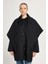 Kadın Siyah Oversize Seyyar Yakalı Astarlı Tasarım Trençkot 30009 1