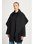 Kadın Siyah Oversize Seyyar Yakalı Astarlı Tasarım Trençkot 30009 2