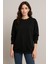 Kadın Siyah Bisiklet Yaka Oversize Sweatshirt 2