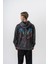 Erkek Snake Baskılı Yıkamalı Kapüşonlu Oversize Hoodie Siyah 1