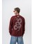 Erkek Snake Nakışlı Yıkamalı Bisiklet Yaka Oversize Sweatshirt Bordo 1