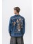 Erkek Divided Baskılı Yıkamalı Bisiklet Yaka Oversize Sweatshirt Indigo 1