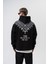 Erkek The Sea Baskılı Kapüşonlu Oversize Hoodie Siyah 1