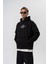 Erkek The Sea Baskılı Kapüşonlu Oversize Hoodie Siyah 4