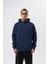 Erkek Da Vinci Baskılı Kapüşonlu Oversize Hoodie Lacivert 2