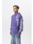 Erkek Far From Basic Baskılı Yıkamalı Kapüşonlu Oversize Hoodie Mor 3