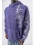Erkek Far From Basic Baskılı Yıkamalı Kapüşonlu Oversize Hoodie Mor 4