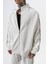 Erkek Damask Şerit Detaylı Dik Yaka Doubleface Zip Oversize Sweatshirt Ekru 4