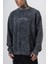 Erkek Divided Baskılı Yıkamalı Bisiklet Yaka Oversize Sweatshirt Siyah 5