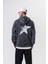 Erkek Star Baskılı Yıkamalı Kapüşonlu Oversize Hoodie Siyah 1