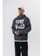 Erkek Star Baskılı Yıkamalı Kapüşonlu Oversize Hoodie Siyah 2