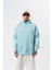 Erkek Raptor Baskılı Kapüşonlu Oversize Hoodie Mavi 1