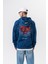 Erkek Fierce Baskılı Yıkamalı Kapüşonlu Oversize Hoodie Indigo 1
