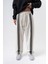 Erkek Etnik Şerit Detaylı Kışlık Doubleface Baggy Eşofman Altı Ekru 1