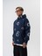 Erkek Upload Baskılı Kapüşonlu Oversize Hoodie Lacivert 2