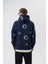 Erkek Upload Baskılı Kapüşonlu Oversize Hoodie Lacivert 3