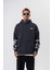 Erkek Raptor Baskılı Kapüşonlu Oversize Hoodie Füme 1