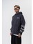 Erkek Raptor Baskılı Kapüşonlu Oversize Hoodie Füme 2