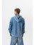 Erkek Root Deep Baskılı Yıkamalı Kapüşonlu Oversize Hoodie Mavi 3