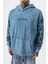 Erkek Root Deep Baskılı Yıkamalı Kapüşonlu Oversize Hoodie Mavi 4