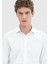 Beyaz Düz Casual Fit Dokuma Kadife Casual %100 Pamuk Gömlek 5