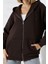 Şardonlu Fermuarlı Kapüşonlu Oversize Sweatshirt 21618 Kahve 2