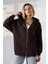 Şardonlu Fermuarlı Kapüşonlu Oversize Sweatshirt 21618 Kahve 3