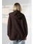 Şardonlu Fermuarlı Kapüşonlu Oversize Sweatshirt 21618 Kahve 4
